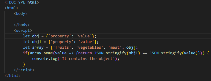 a code that checks if an array contains an object in JavaScript