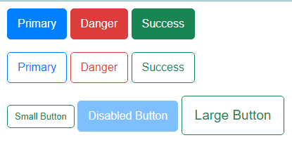 basic button, outline button, small and large button, and disabled button