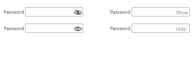 password inputs with eye icon and with text