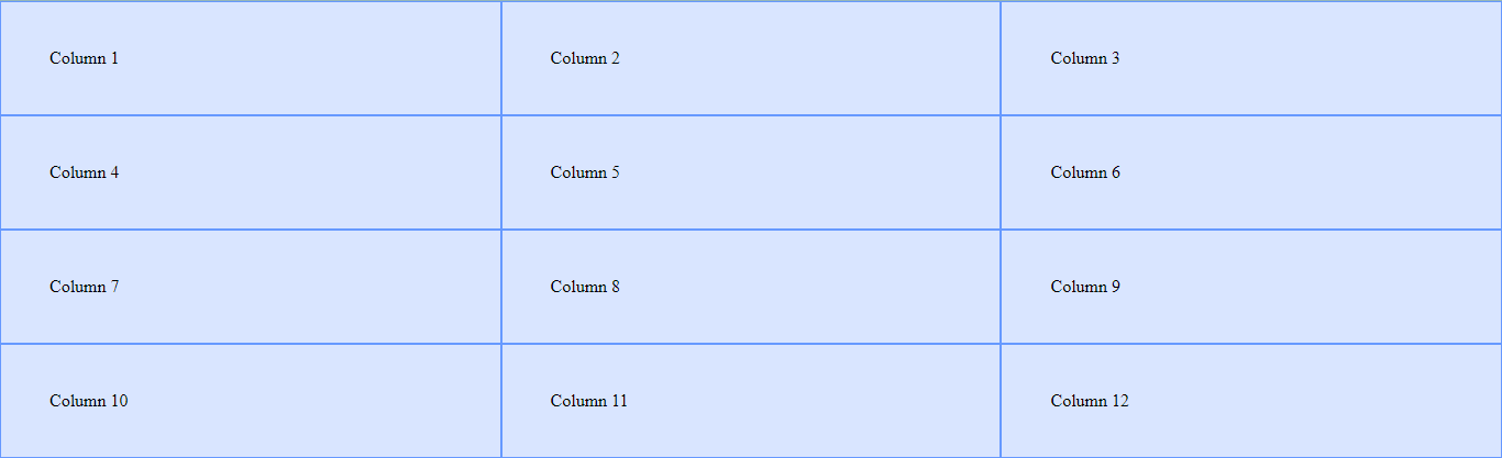 grid with 3 columns and 4 rows